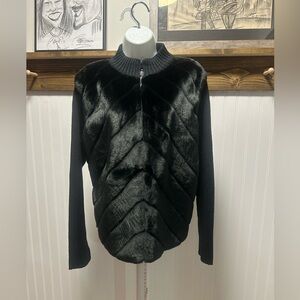 Designers Studio Faux Fur Full zip Sweater Cardigan Jacket EUC Sz L Teddy